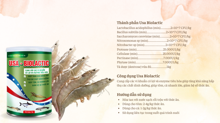 Usa Biolactic bổ sung lợi khuẩn và enzyme tiêu hóa cho tôm