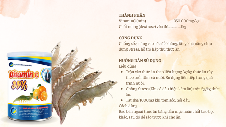 Vitamin C 35% Chống stress, nâng cao sức đề kháng cho tôm