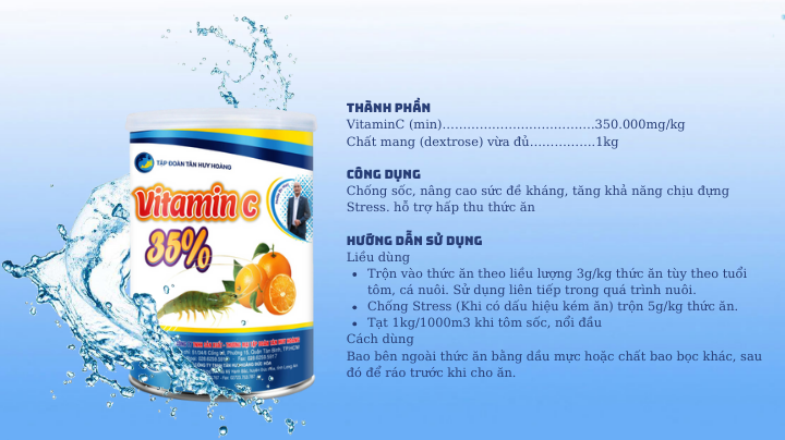 Vitamin C 35% - Chống stress, nâng cao sức đề kháng cho tôm